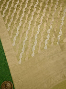 Moss Green Satin Sona Roopa Jaal Handloom Banarasi Saree - Sacred Weaves