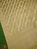 Moss Green Satin Sona Roopa Jaal Handloom Banarasi Saree - Sacred Weaves