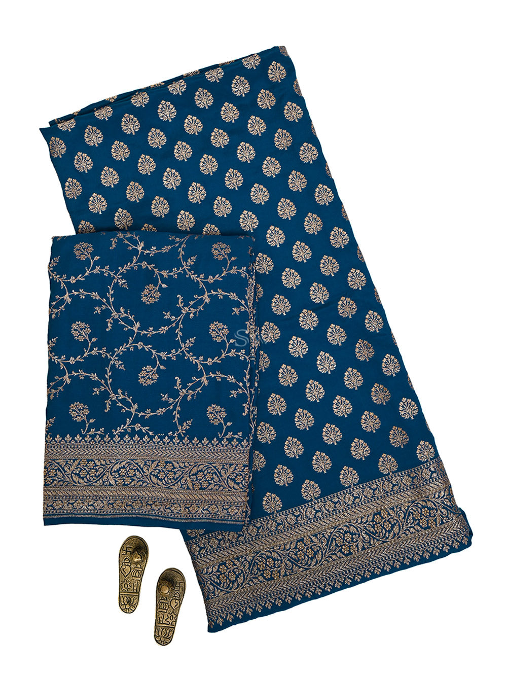 Midnight Blue Booti Crepe Silk Handloom Banarasi Suit - Sacred Weaves