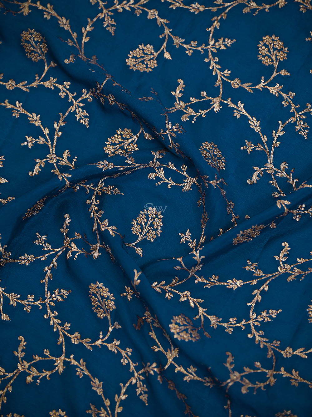Midnight Blue Booti Crepe Silk Handloom Banarasi Suit - Sacred Weaves