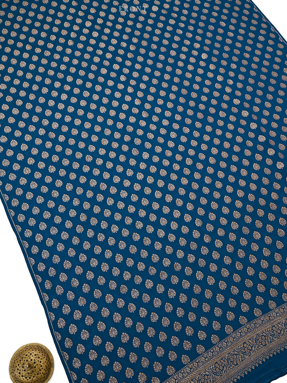 Midnight Blue Booti Crepe Silk Handloom Banarasi Suit - Sacred Weaves