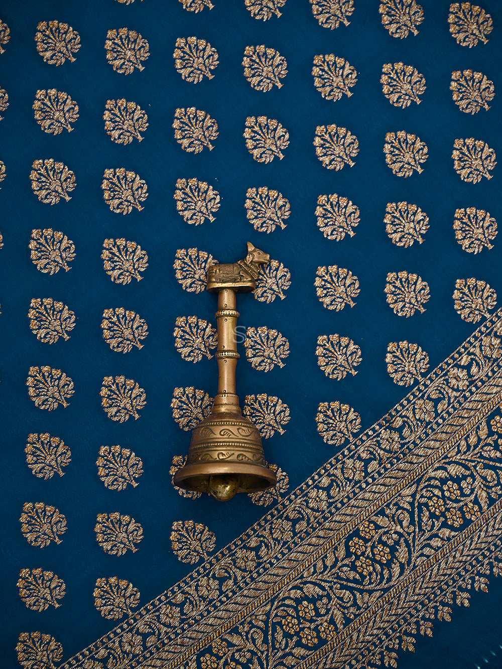 Midnight Blue Booti Crepe Silk Handloom Banarasi Suit - Sacred Weaves