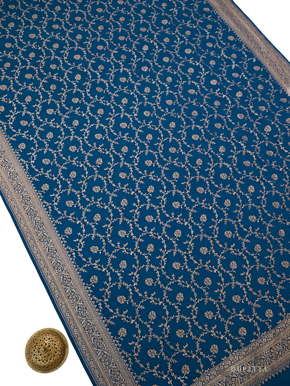 Midnight Blue Booti Crepe Silk Handloom Banarasi Suit - Sacred Weaves