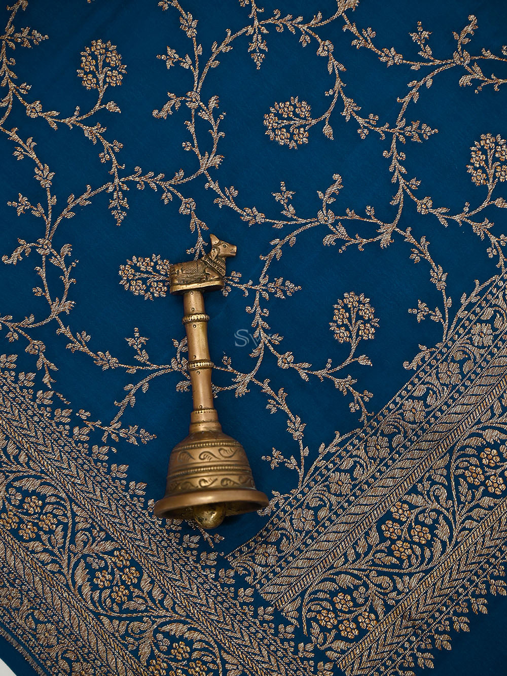 Midnight Blue Booti Crepe Silk Handloom Banarasi Suit - Sacred Weaves
