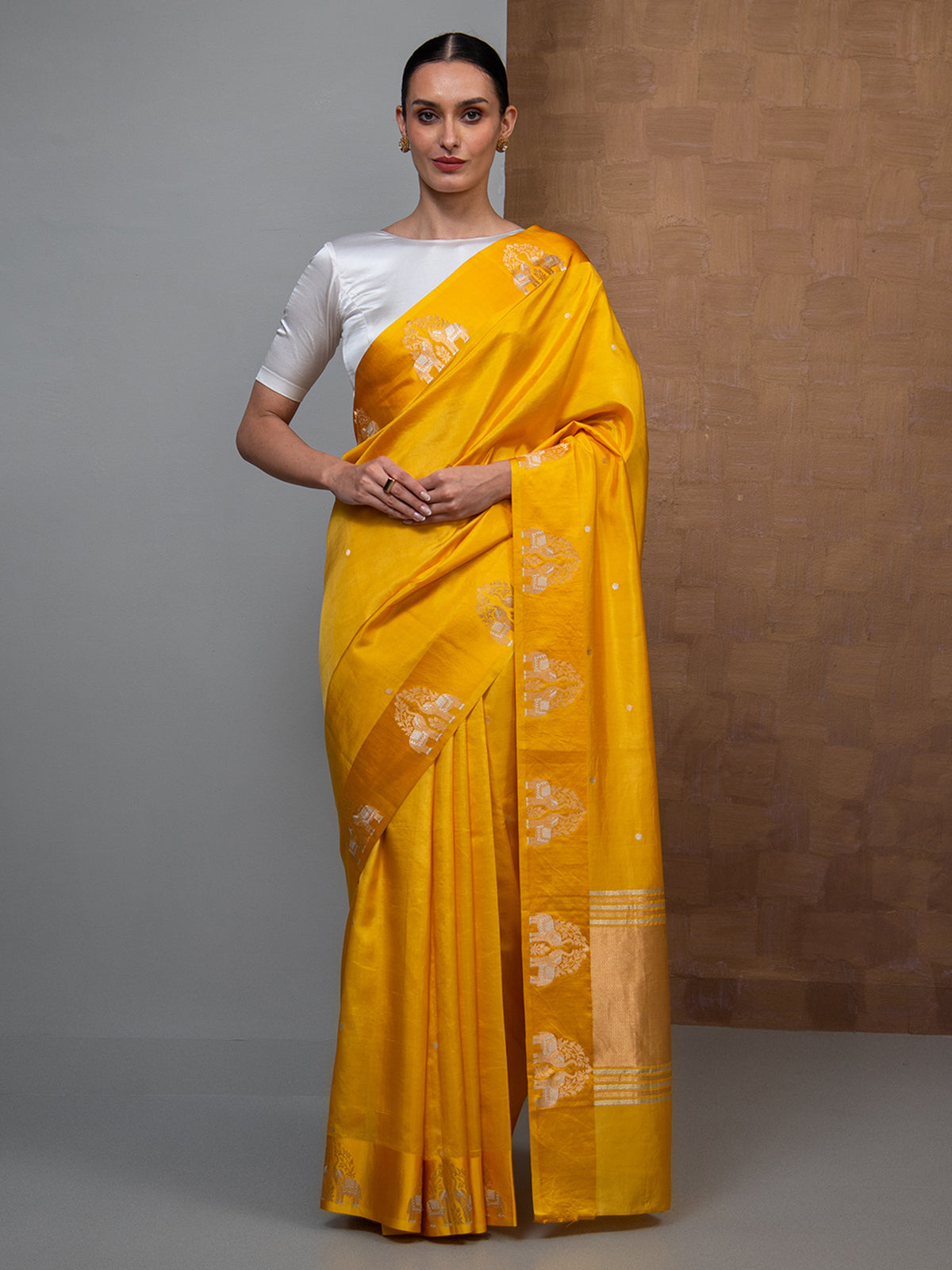 Yellow Booti Pure Silk Handloom Banarasi Saree
