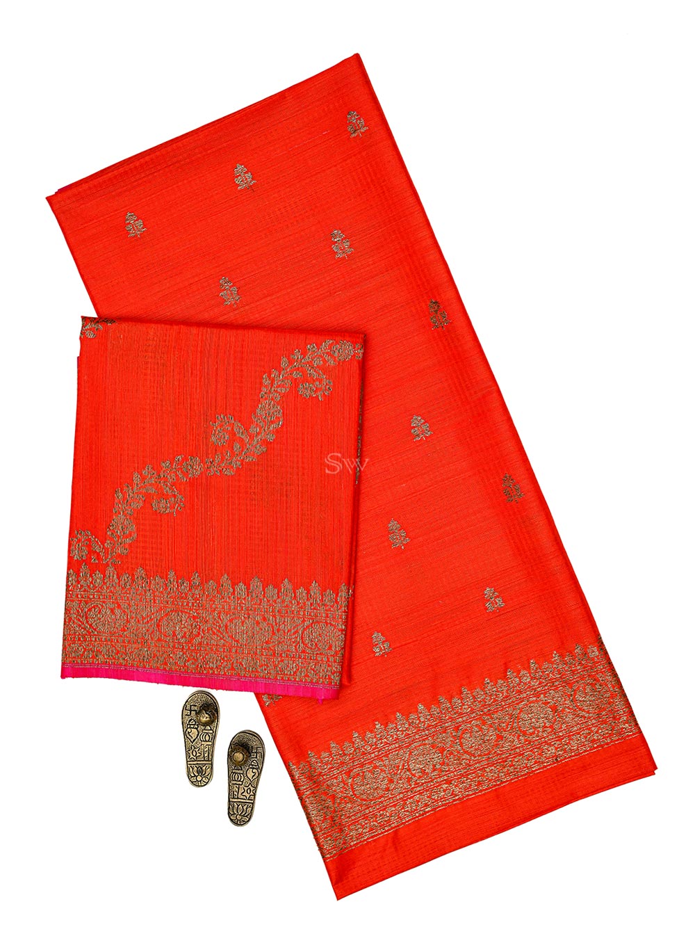 Red Booti Dupion Silk Handloom Banarasi Suit - Sacred Weaves