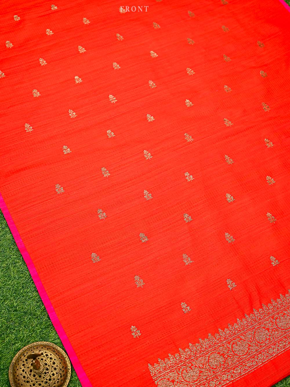 Red Booti Dupion Silk Handloom Banarasi Suit - Sacred Weaves