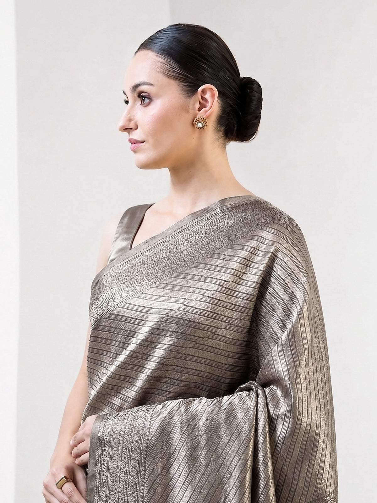 Grey Tissue Brocade Handloom Banarasi Saree - Sacred Weaves