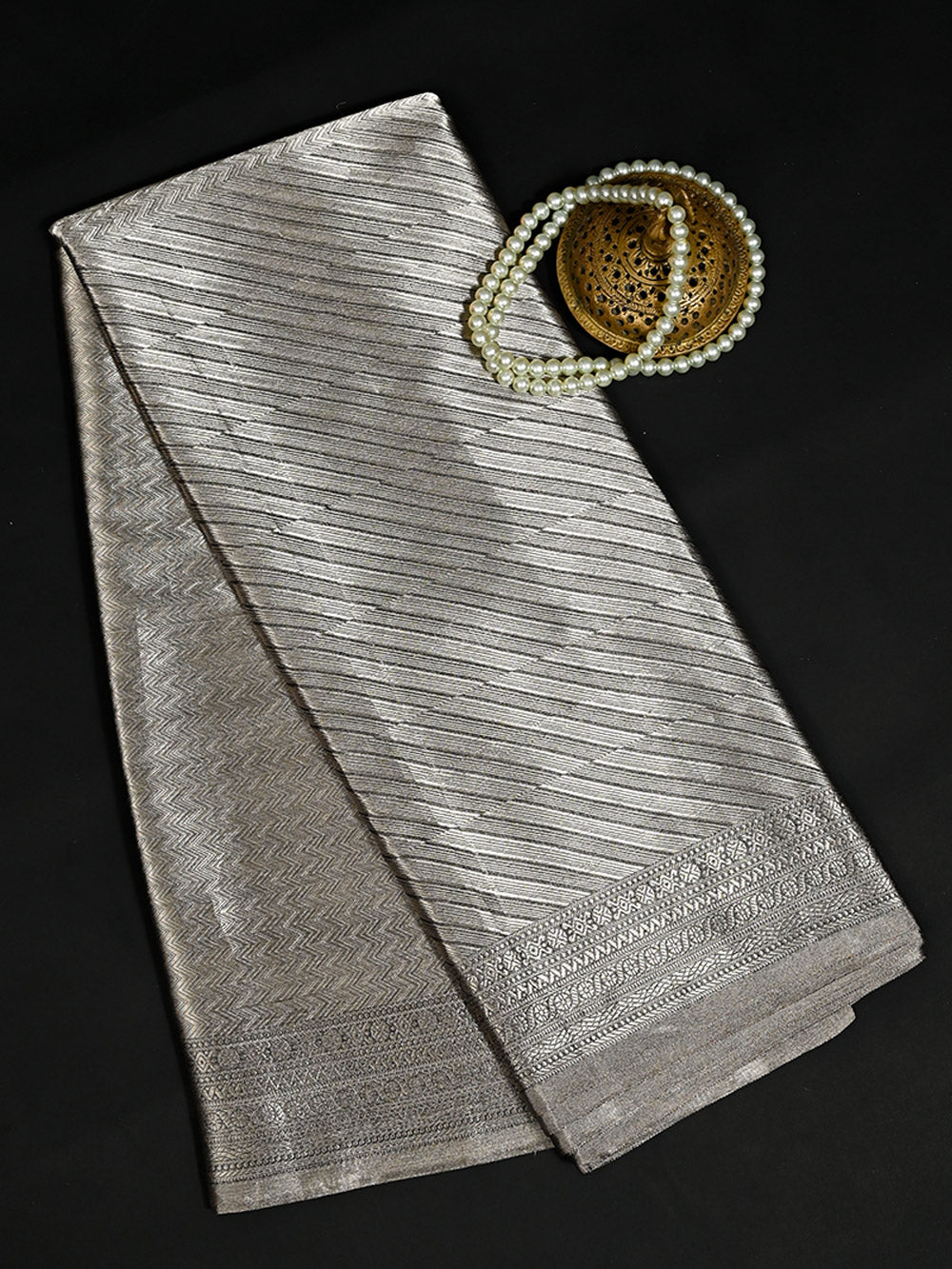 Grey Tissue Brocade Handloom Banarasi Saree - Sacred Weaves
