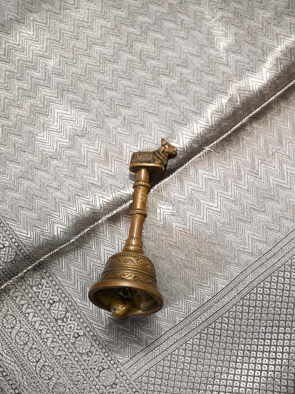 Grey Tissue Brocade Handloom Banarasi Saree - Sacred Weaves