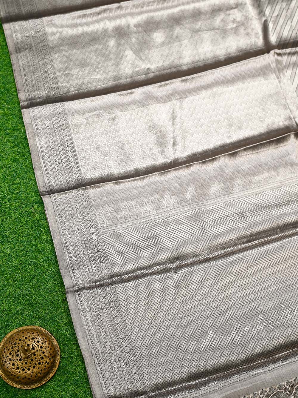 Grey Tissue Brocade Handloom Banarasi Saree - Sacred Weaves