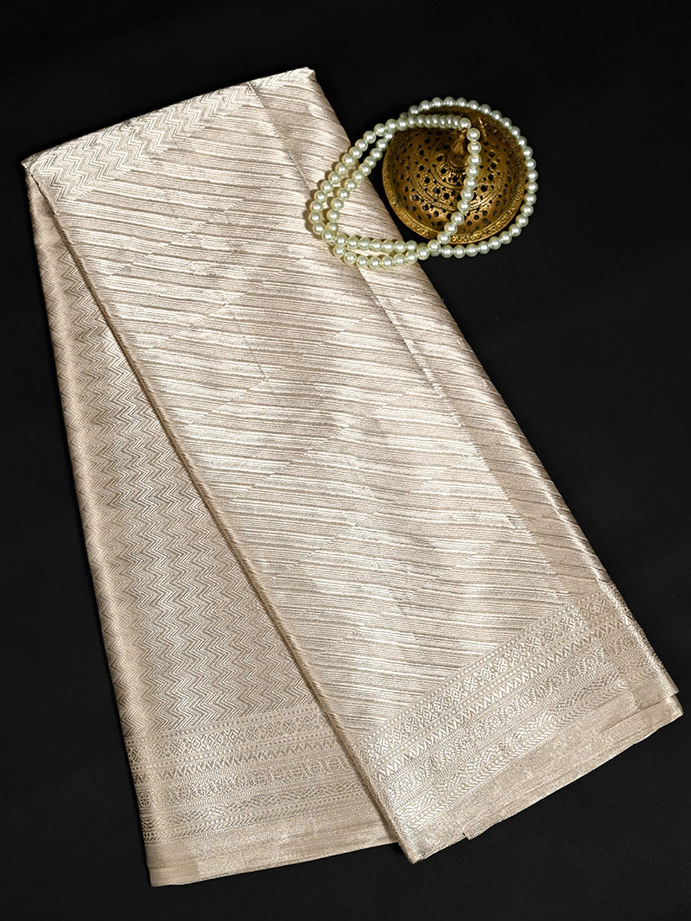 Dark Beige Tissue Brocade Handloom Banarasi Saree - Sacred Weaves