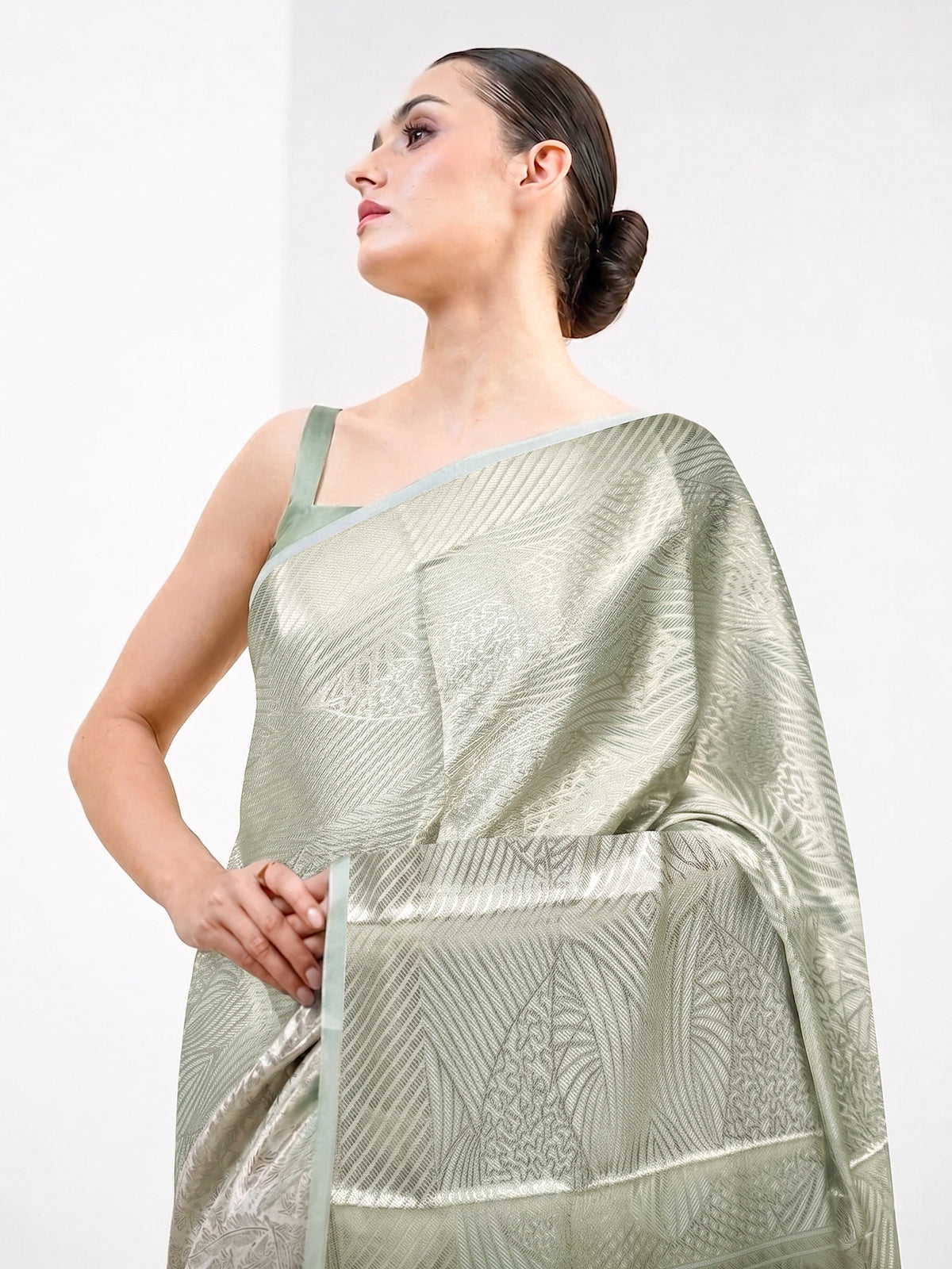 Sea Green Silk Tissue Brocade Handloom Banarasi Saree - Sacred Weaves