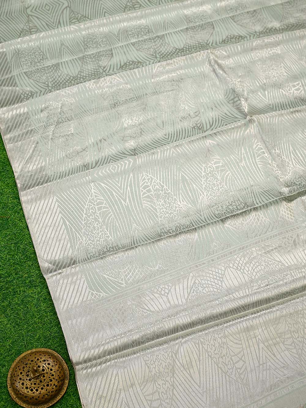 Sea Green Silk Tissue Brocade Handloom Banarasi Saree - Sacred Weaves