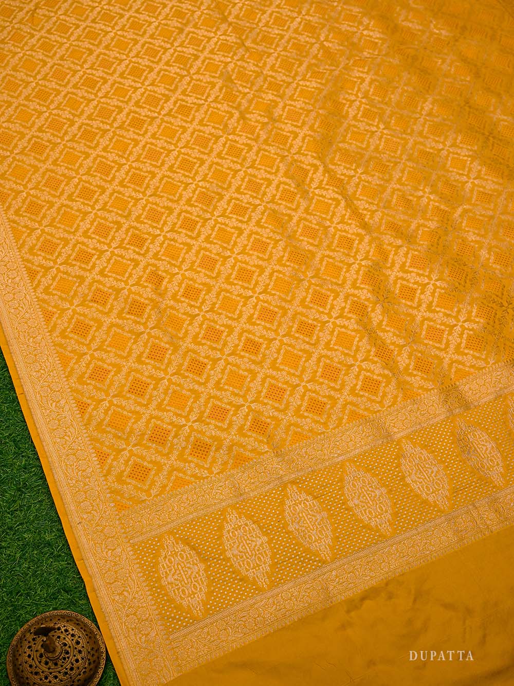 Yellow Booti Katan Silk Handloom Banarasi Suit - Sacred Weaves