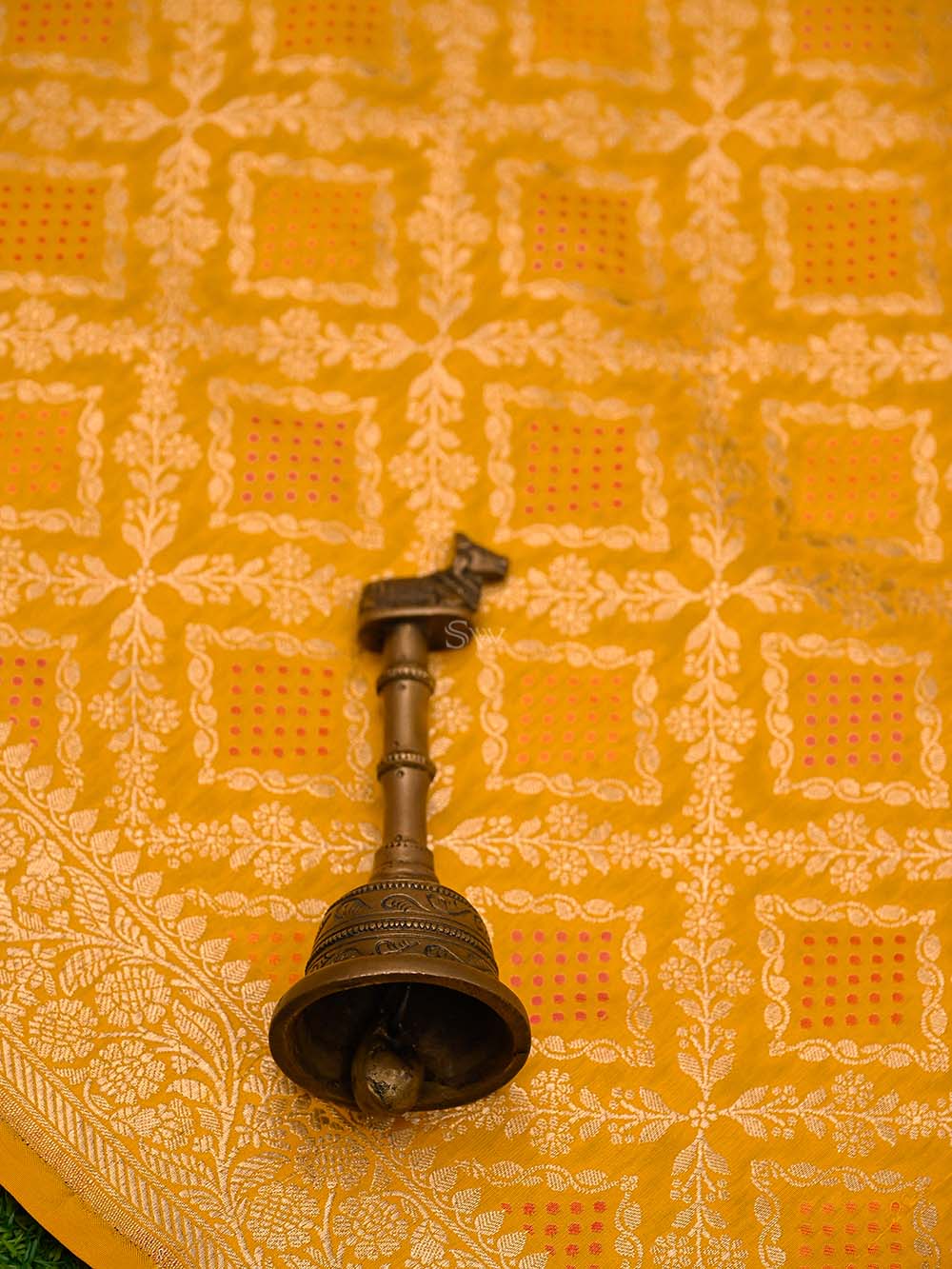 Yellow Booti Katan Silk Handloom Banarasi Suit - Sacred Weaves