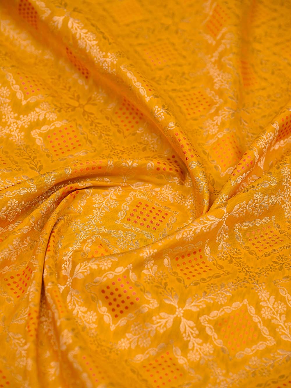 Yellow Booti Katan Silk Handloom Banarasi Suit - Sacred Weaves