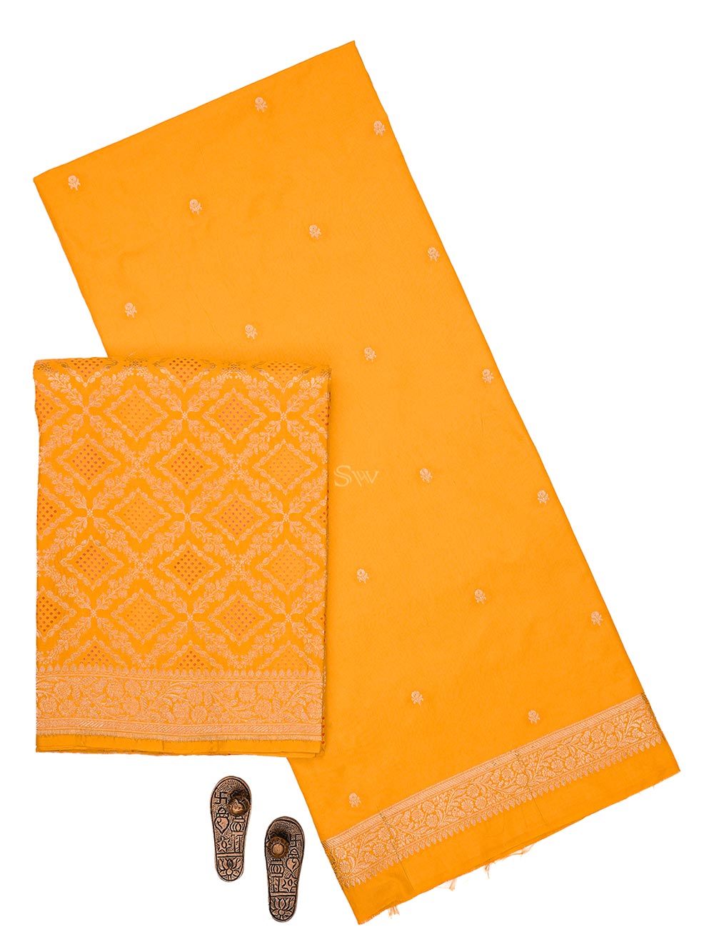 Yellow Booti Katan Silk Handloom Banarasi Suit - Sacred Weaves