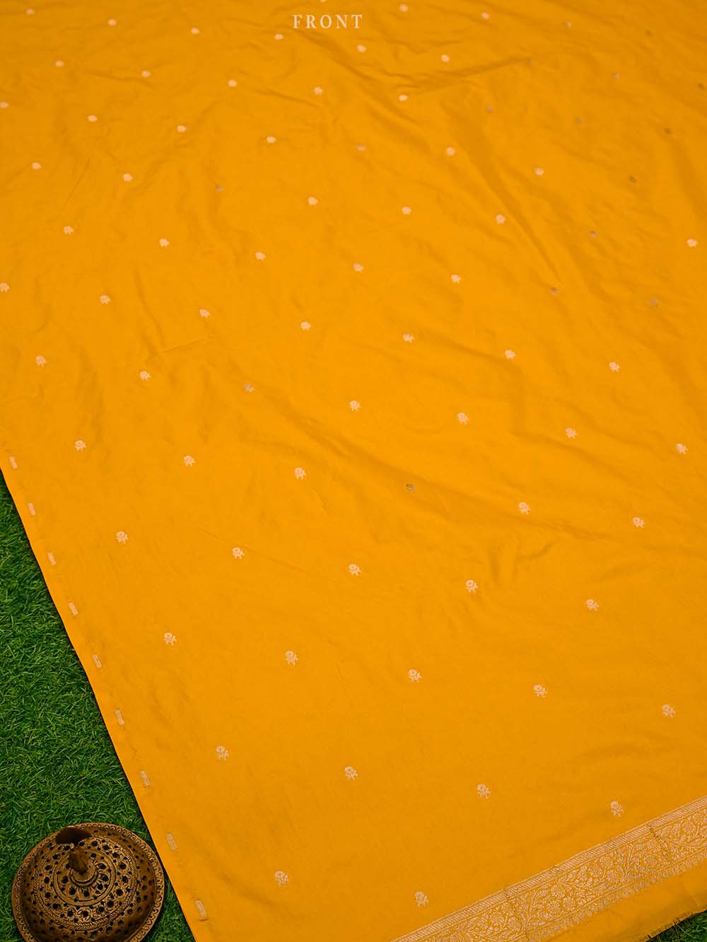 Yellow Booti Katan Silk Handloom Banarasi Suit - Sacred Weaves