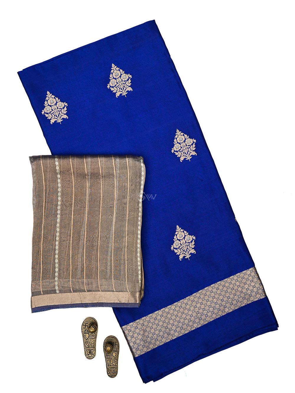 Blue Booti Katan Silk Handloom Banarasi Suit