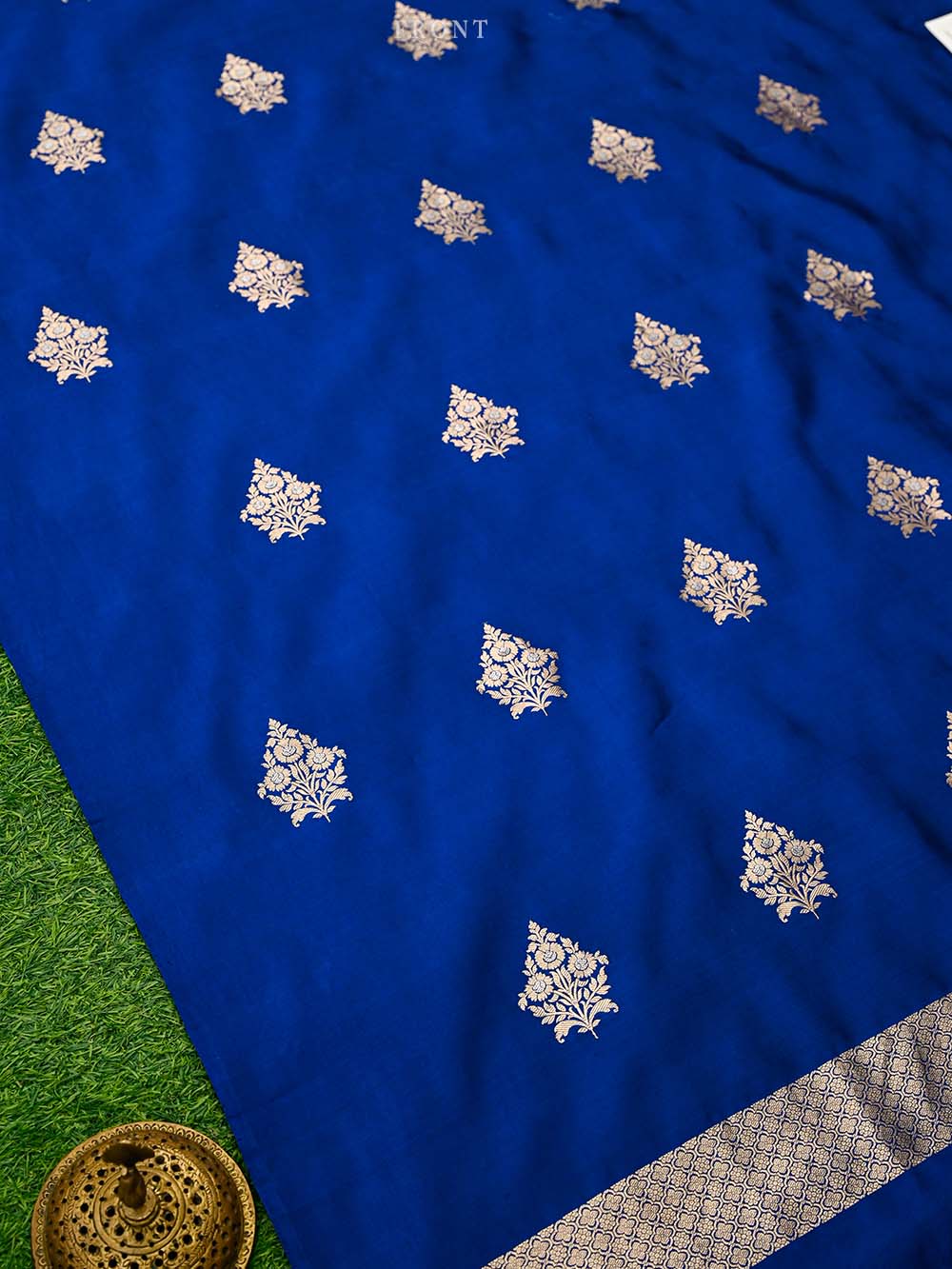 Blue Booti Katan Silk Handloom Banarasi Suit