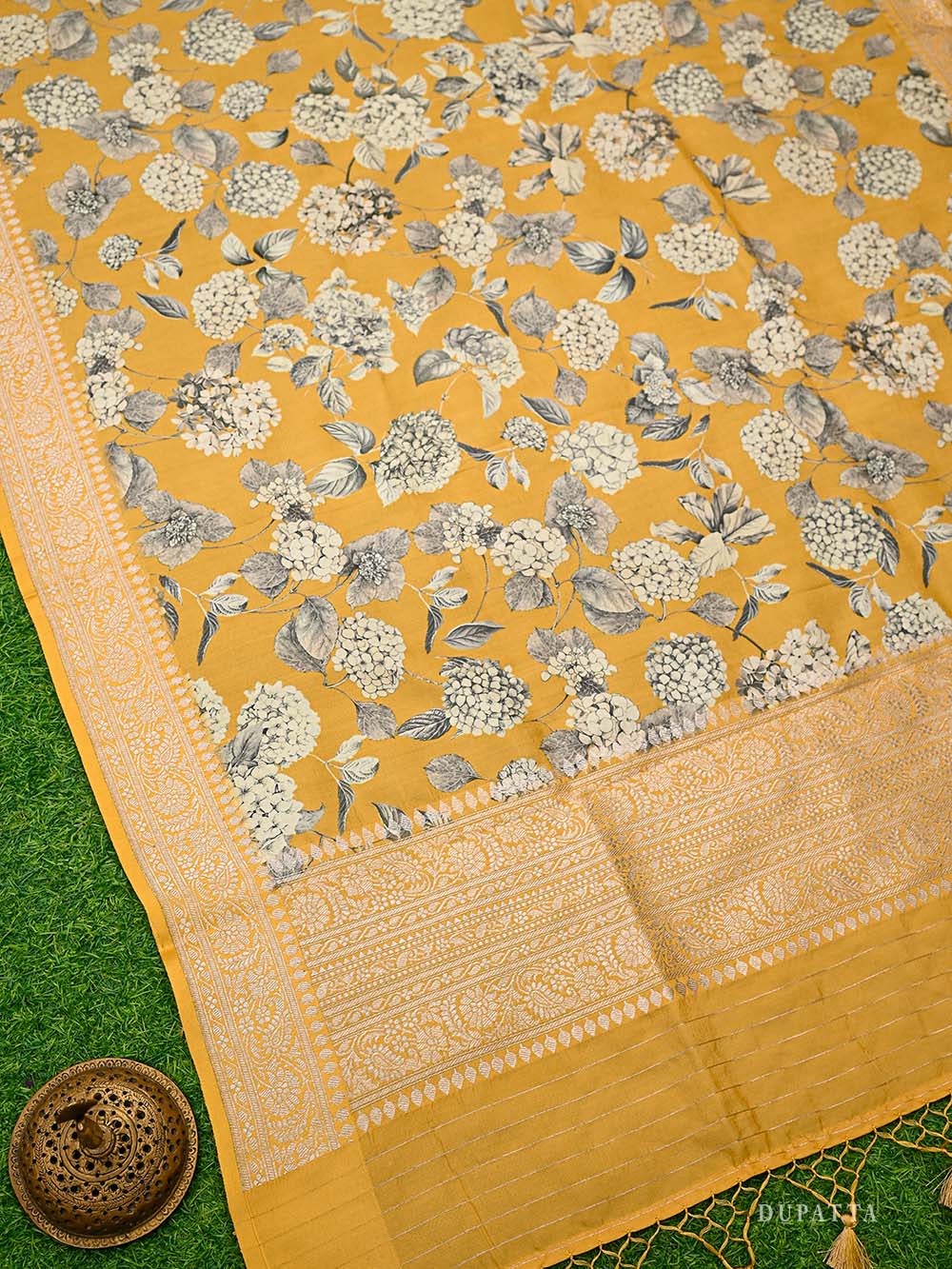 Yellow Booti Silk Handloom Banarasi Suit - Sacred Weaves