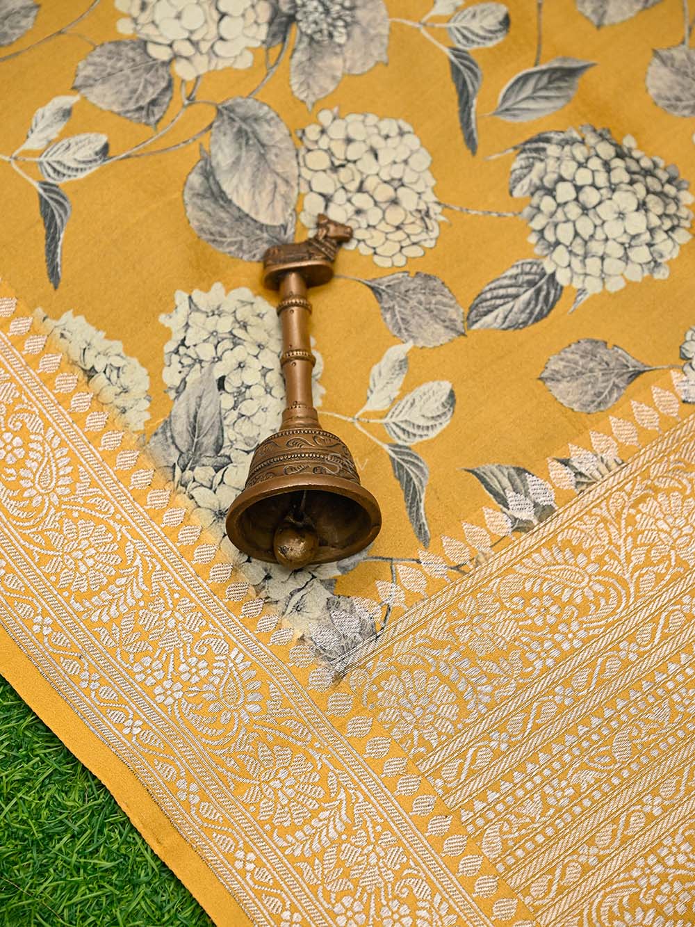 Yellow Booti Silk Handloom Banarasi Suit - Sacred Weaves