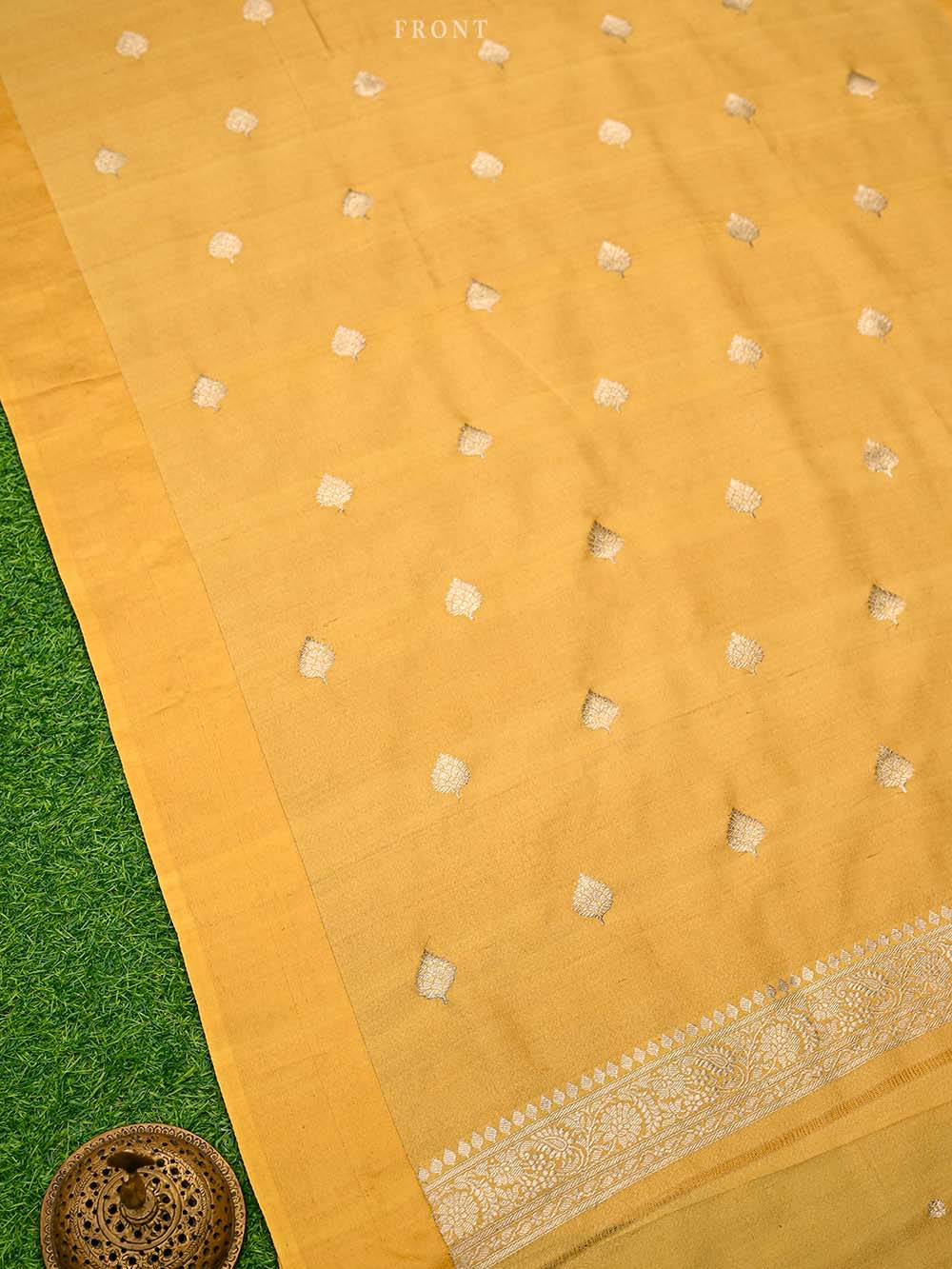 Yellow Booti Silk Handloom Banarasi Suit - Sacred Weaves