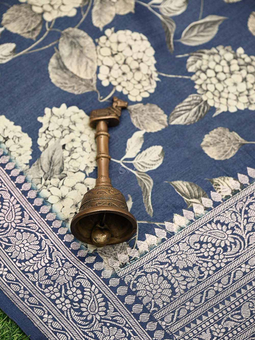 Midnight Blue Booti Moonga Tussar Silk Handloom Banarasi Suit - Sacred Weaves