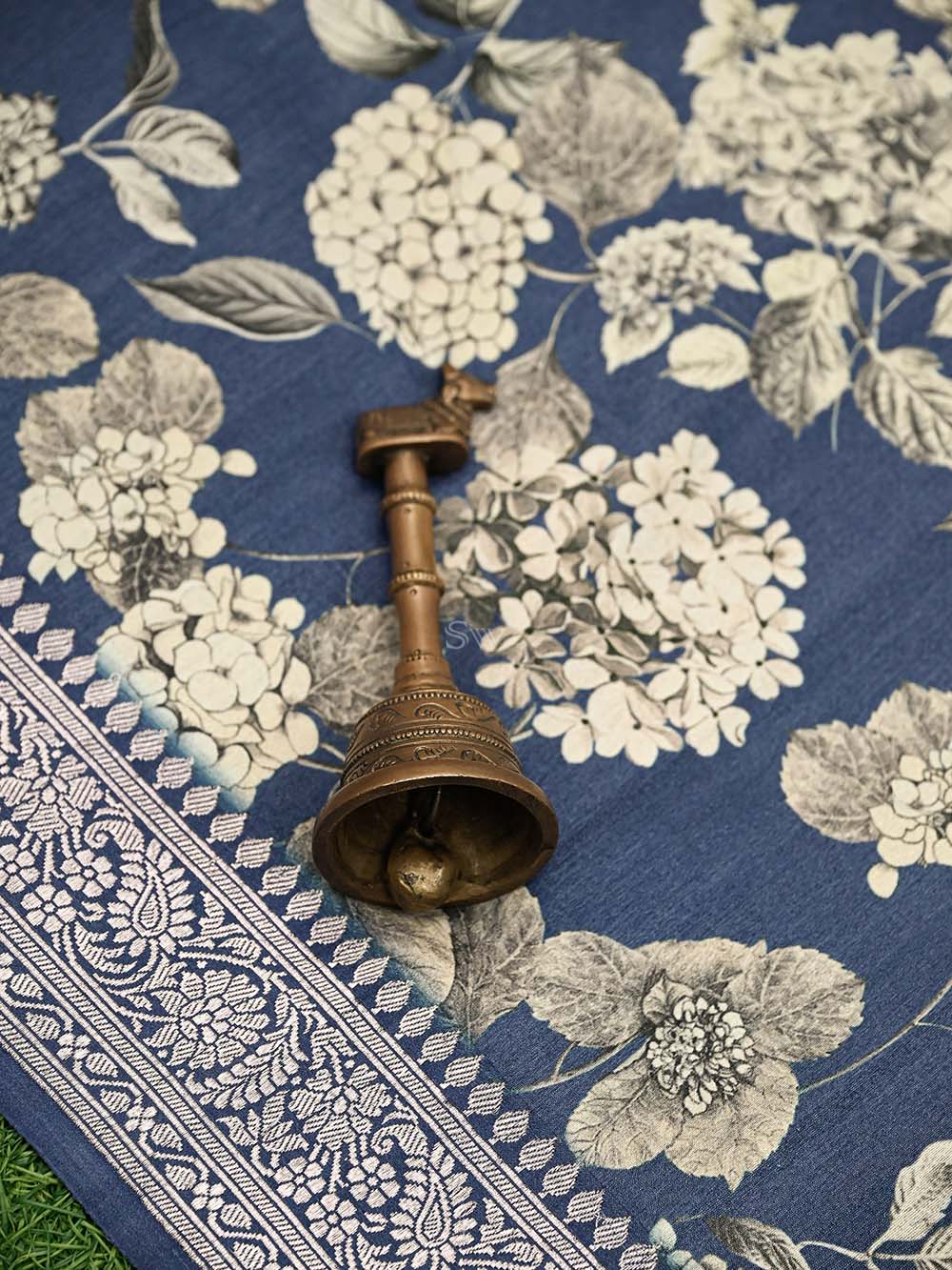 Midnight Blue Booti Moonga Tussar Silk Handloom Banarasi Suit - Sacred Weaves