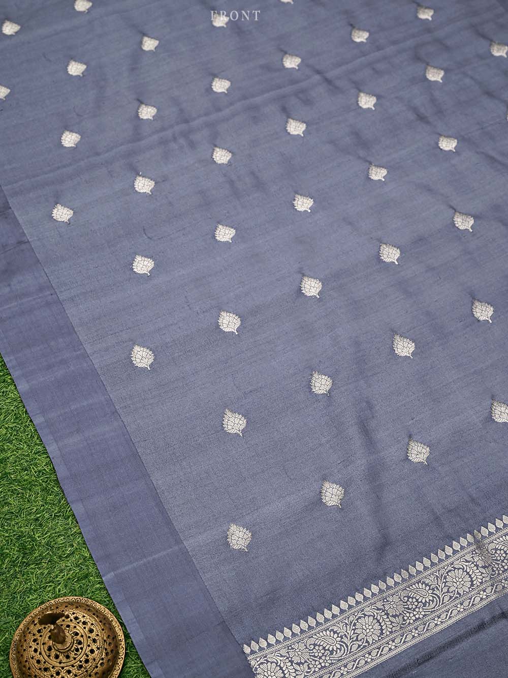 Midnight Blue Booti Moonga Tussar Silk Handloom Banarasi Suit - Sacred Weaves