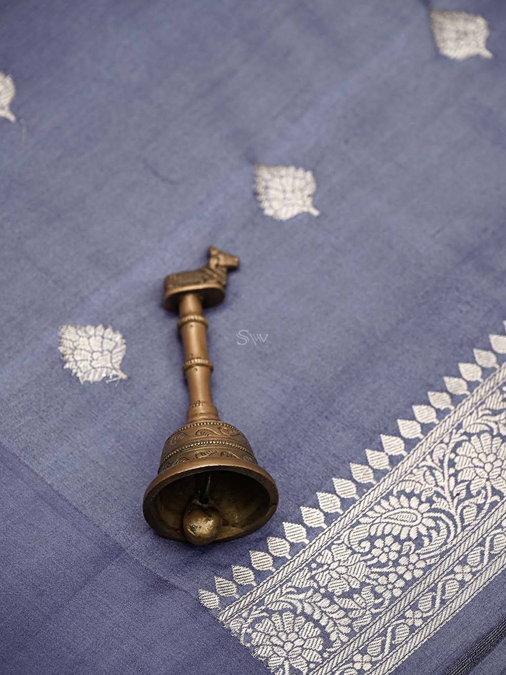 Midnight Blue Booti Moonga Tussar Silk Handloom Banarasi Suit - Sacred Weaves