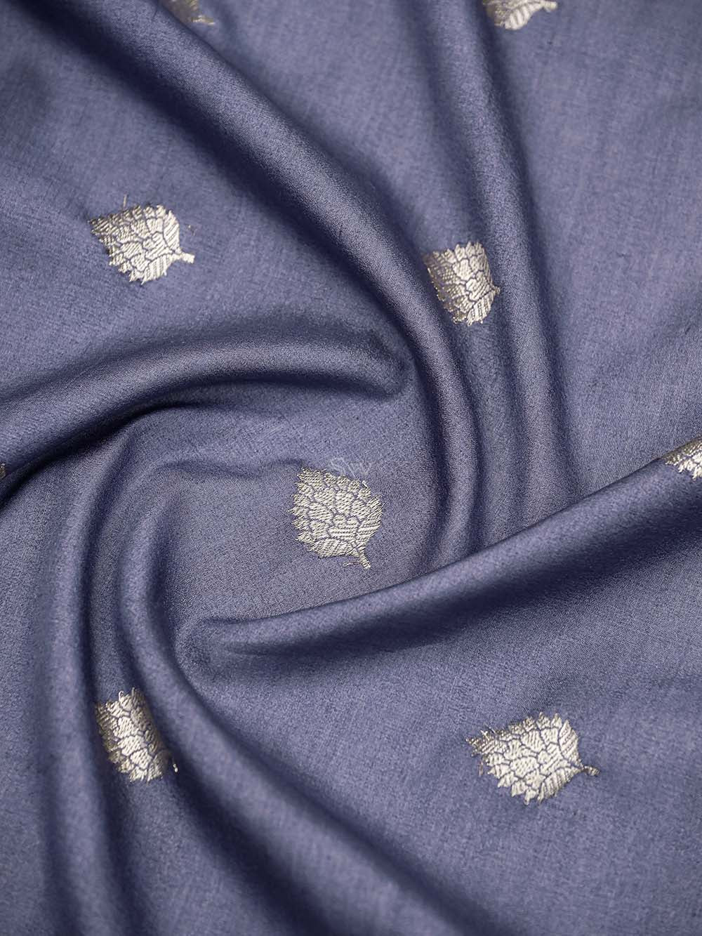Midnight Blue Booti Moonga Tussar Silk Handloom Banarasi Suit - Sacred Weaves