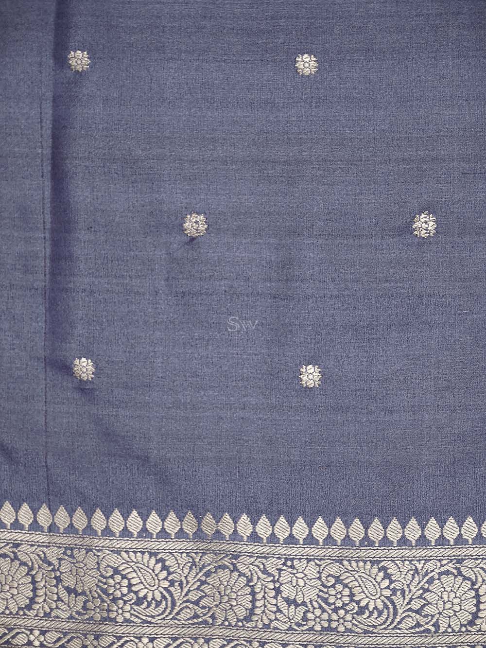 Midnight Blue Booti Moonga Tussar Silk Handloom Banarasi Suit - Sacred Weaves