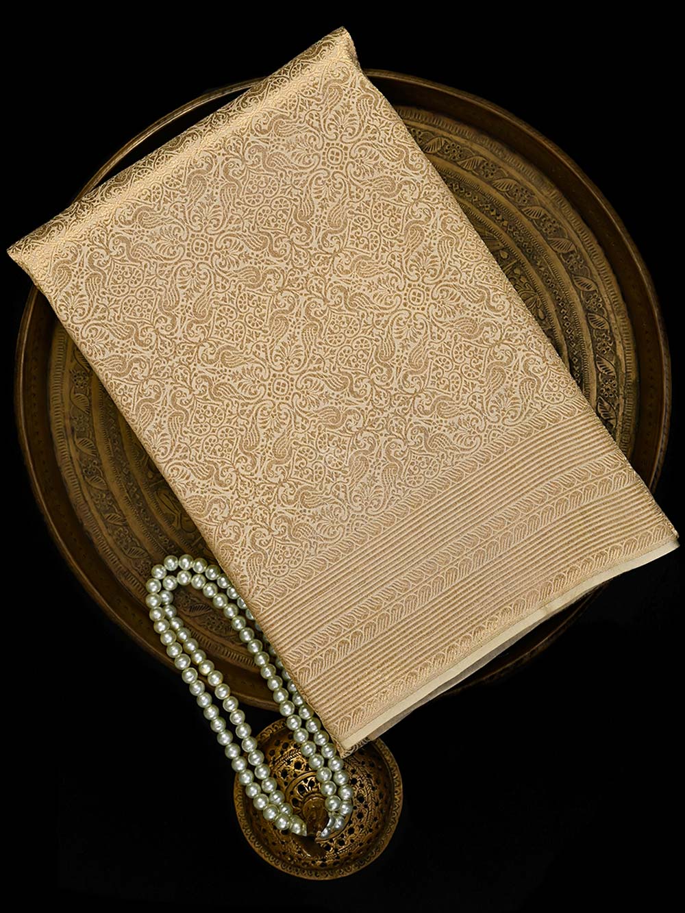 Beige Silk Shikargah Brocade Handloom Banarasi Saree - Sacred Weaves