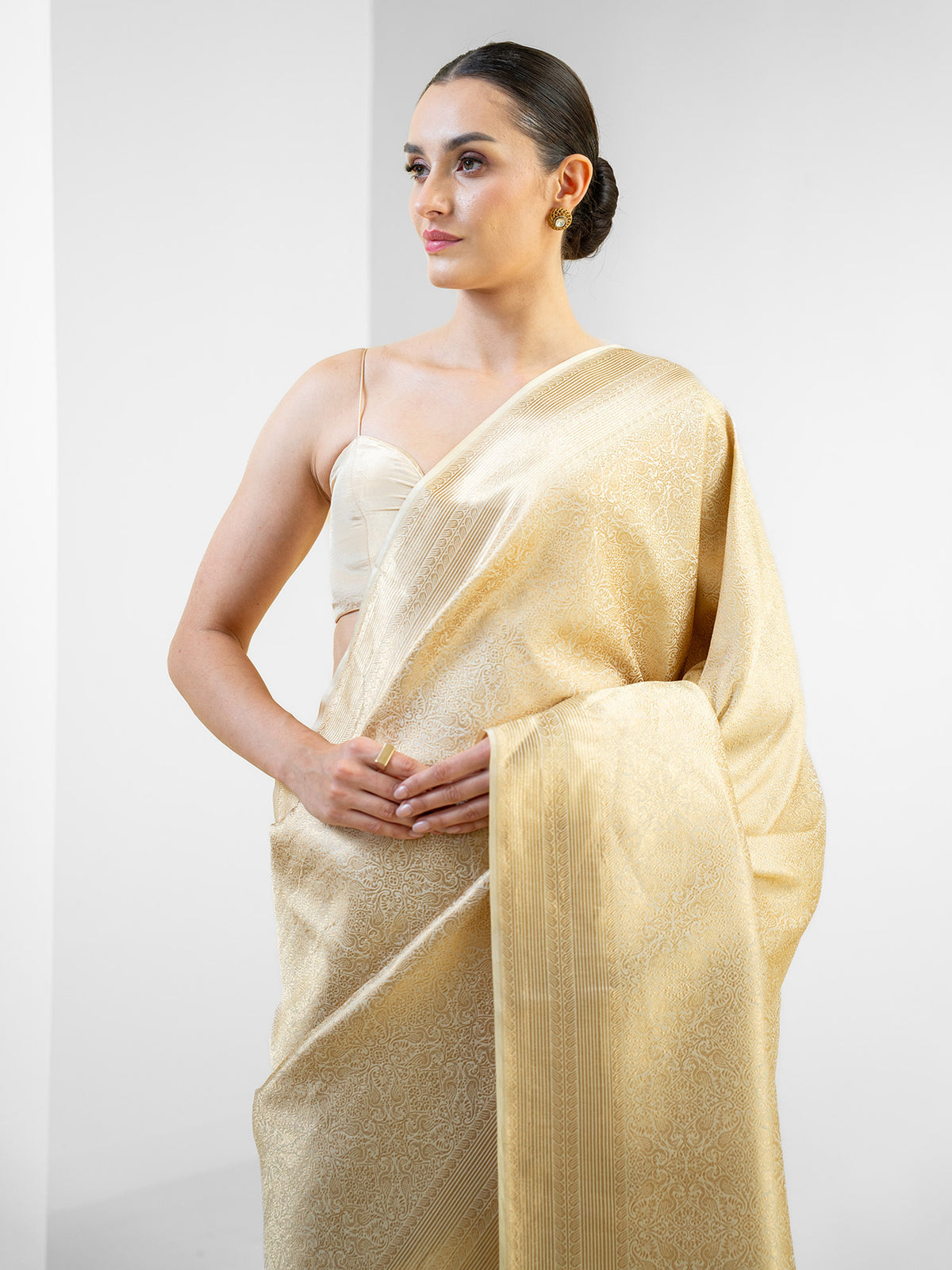 Beige Silk Shikargah Brocade Handloom Banarasi Saree - Sacred Weaves