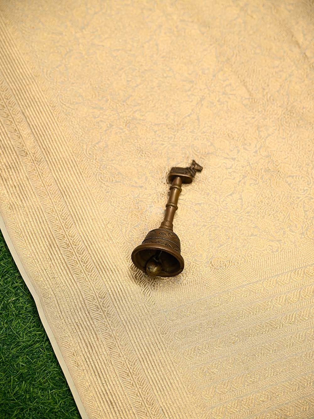 Beige Silk Shikargah Brocade Handloom Banarasi Saree - Sacred Weaves