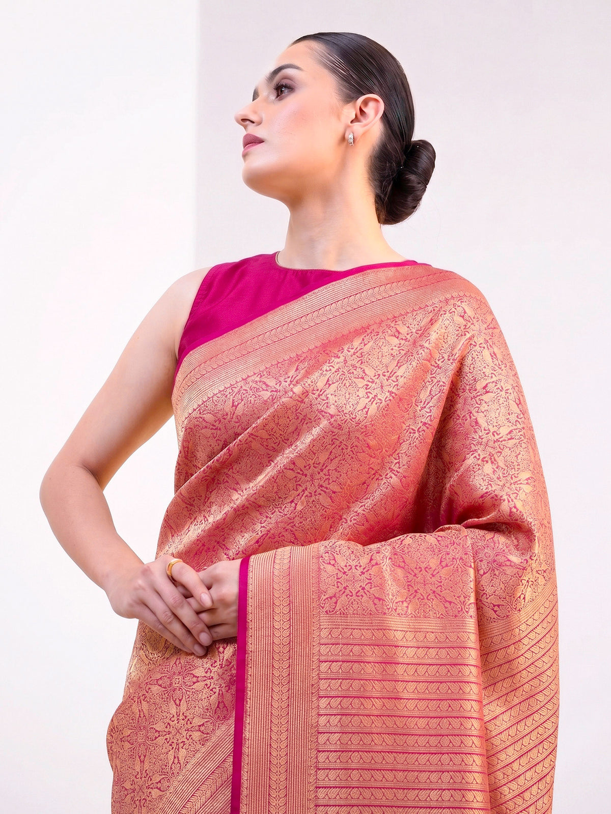 Magenta Silk Shikargah Brocade Handloom Banarasi Saree - Sacred Weaves