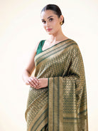 Bottle Green Silk Brocade Handloom Banarasi Saree - Sacred Weaves