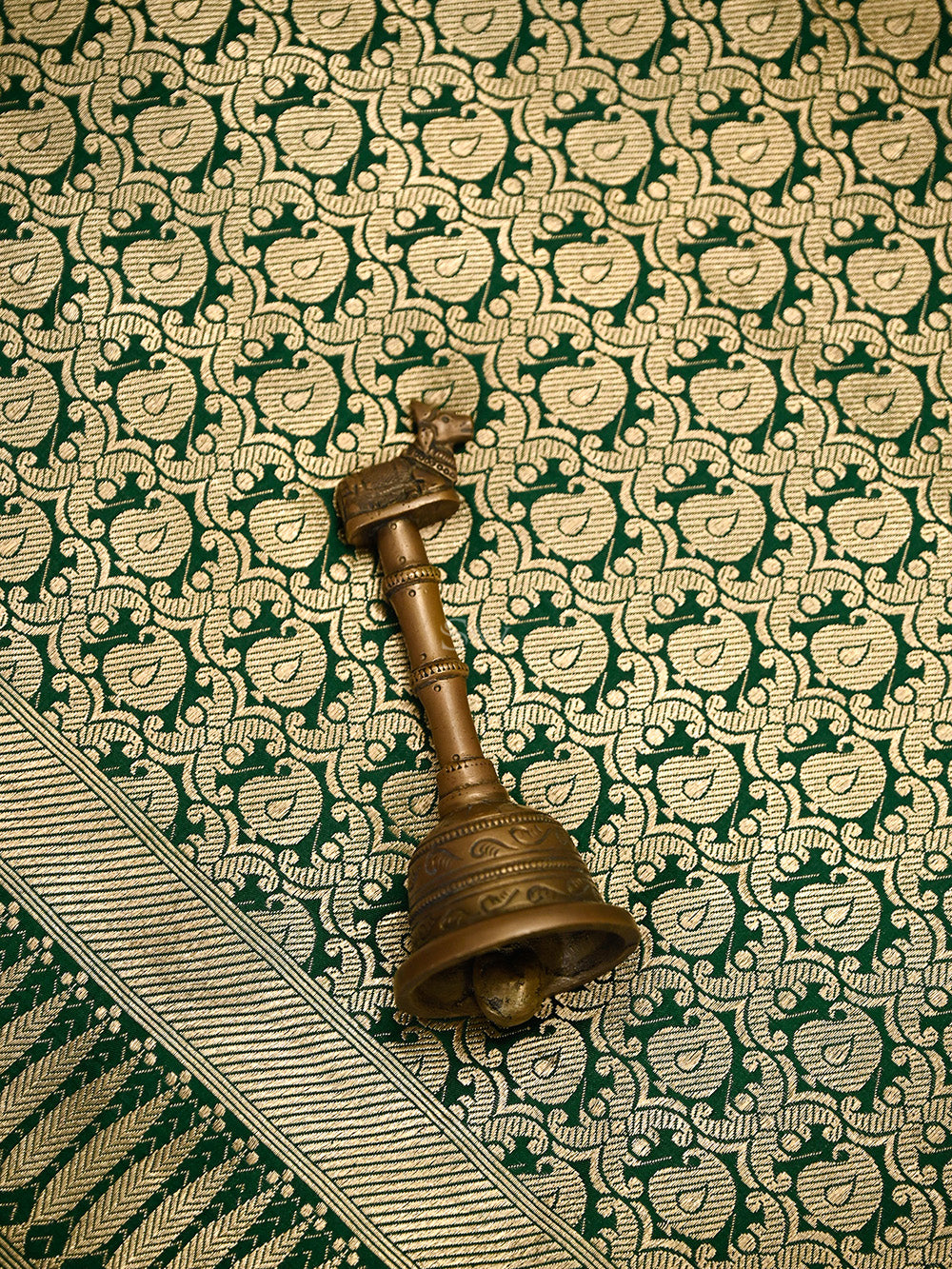 Bottle Green Silk Brocade Handloom Banarasi Saree - Sacred Weaves