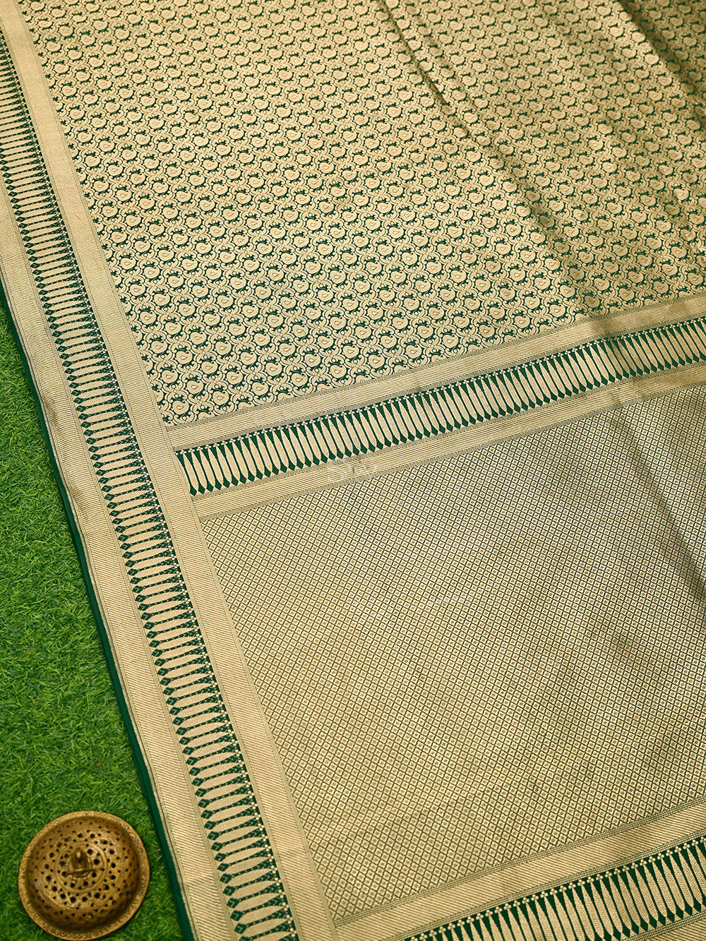 Bottle Green Silk Brocade Handloom Banarasi Saree - Sacred Weaves
