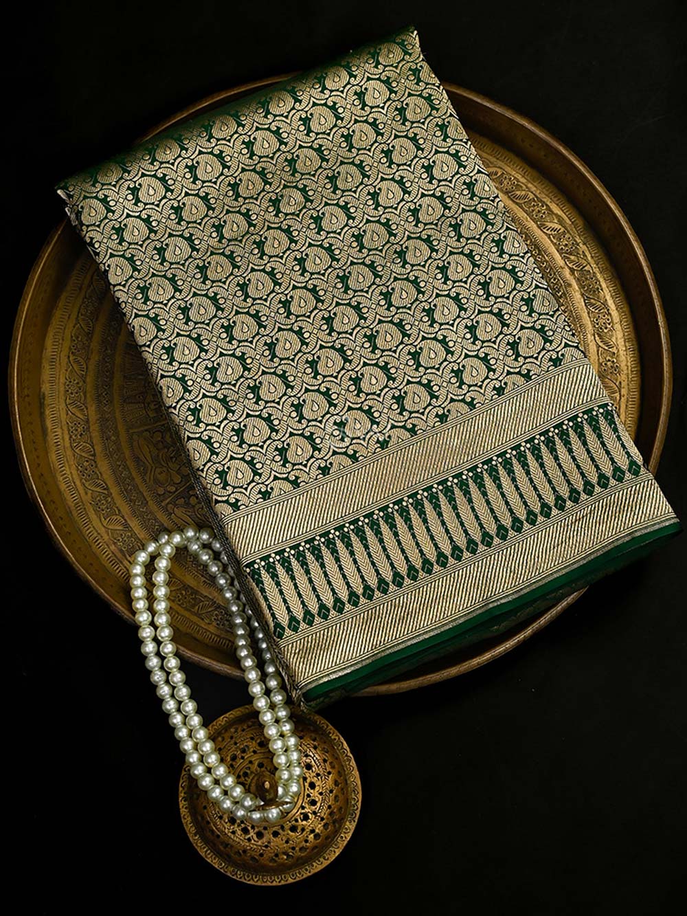 Bottle Green Silk Brocade Handloom Banarasi Saree - Sacred Weaves