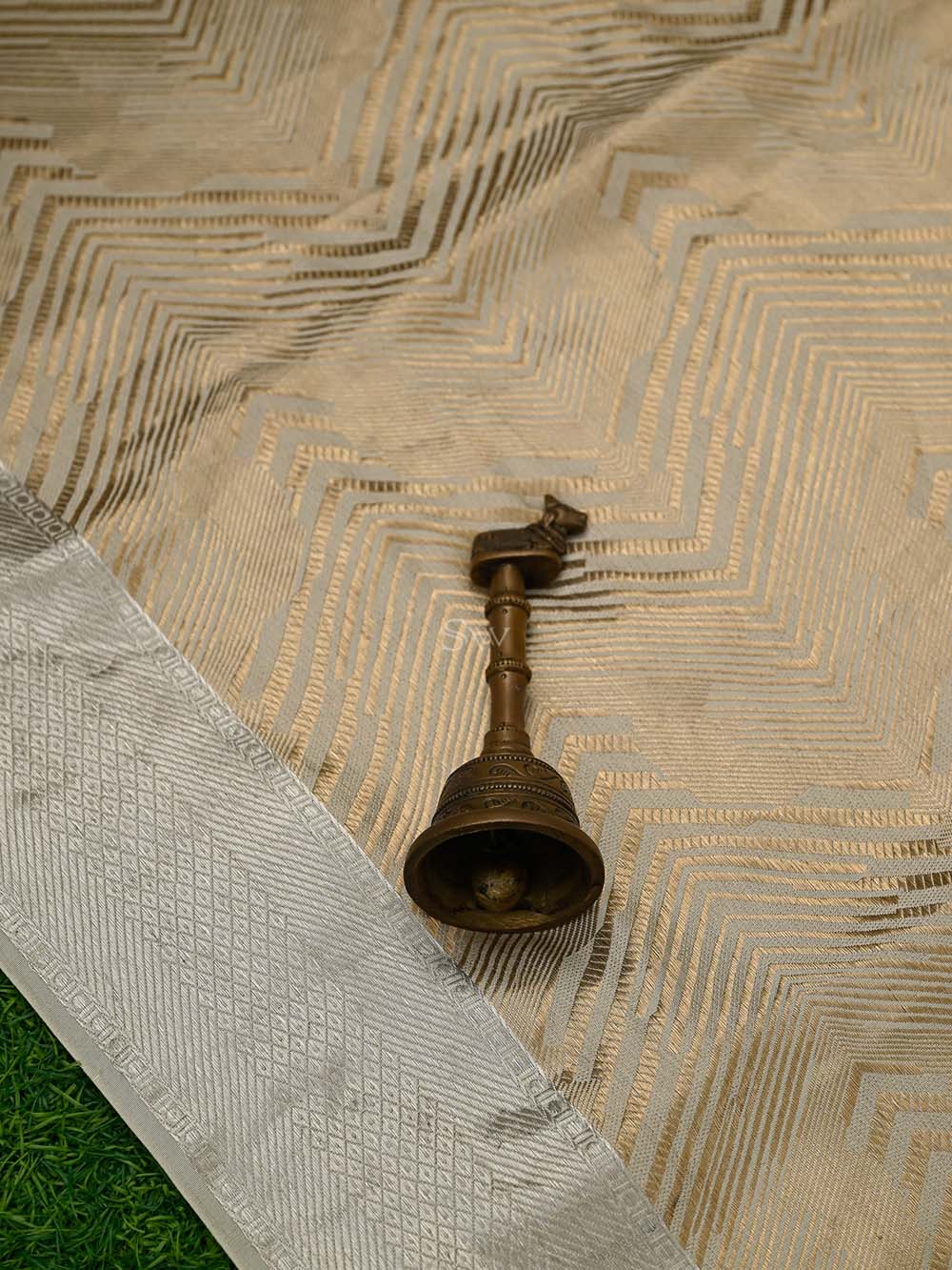 Beige Gold Tissue Brocade Handloom Banarasi Saree - Sacred Weaves