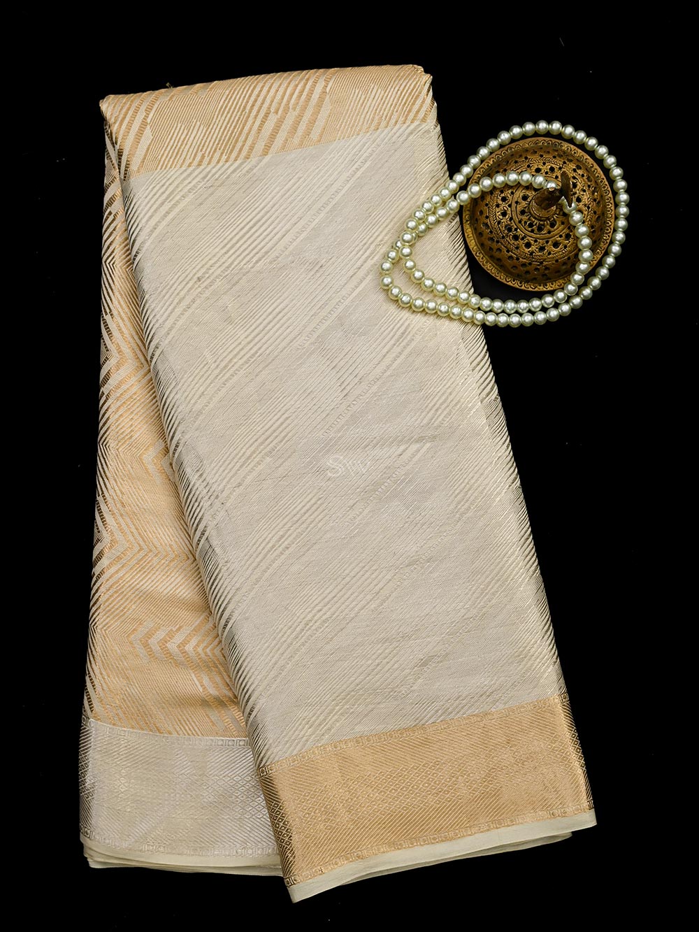 Beige Gold Tissue Brocade Handloom Banarasi Saree - Sacred Weaves