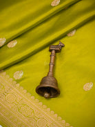 Lime Yellow Sona Roopa Booti Satin Silk Handloom Banarasi Saree - Sacred Weaves