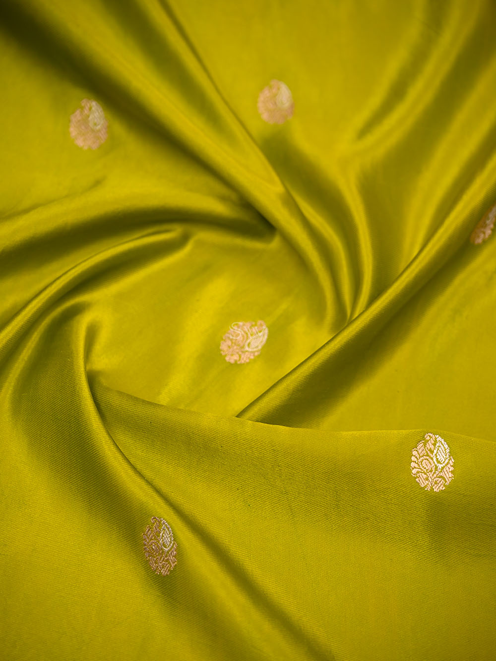Lime Yellow Sona Roopa Booti Satin Silk Handloom Banarasi Saree - Sacred Weaves