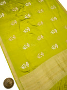 Lime Green Zari Sona Roopa Boota Satin Silk Handloom Banarasi Saree - Sacred Weaves