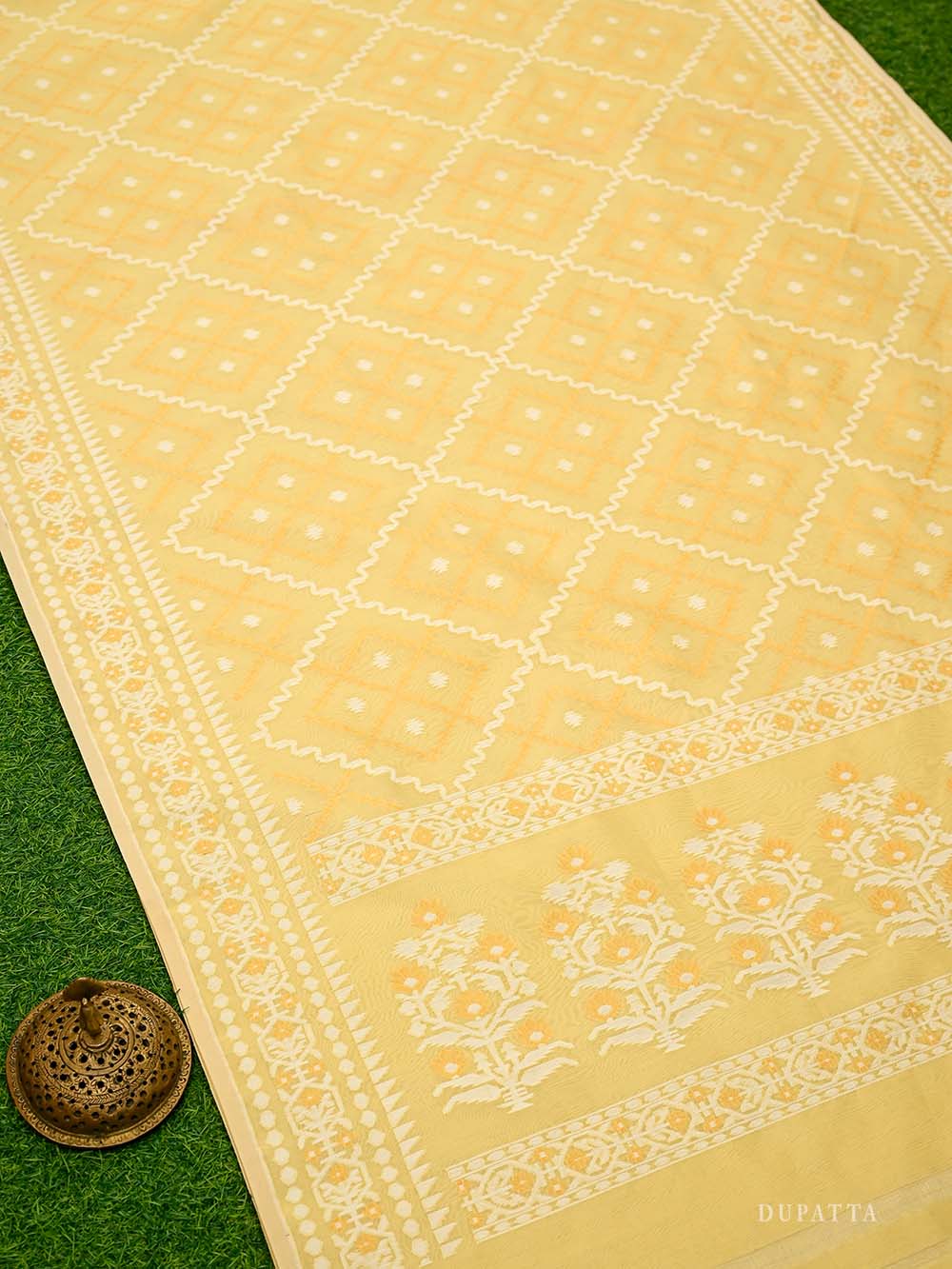 Yellow Booti Cotton Silk Handloom Banarasi Suit - Sacred Weaves