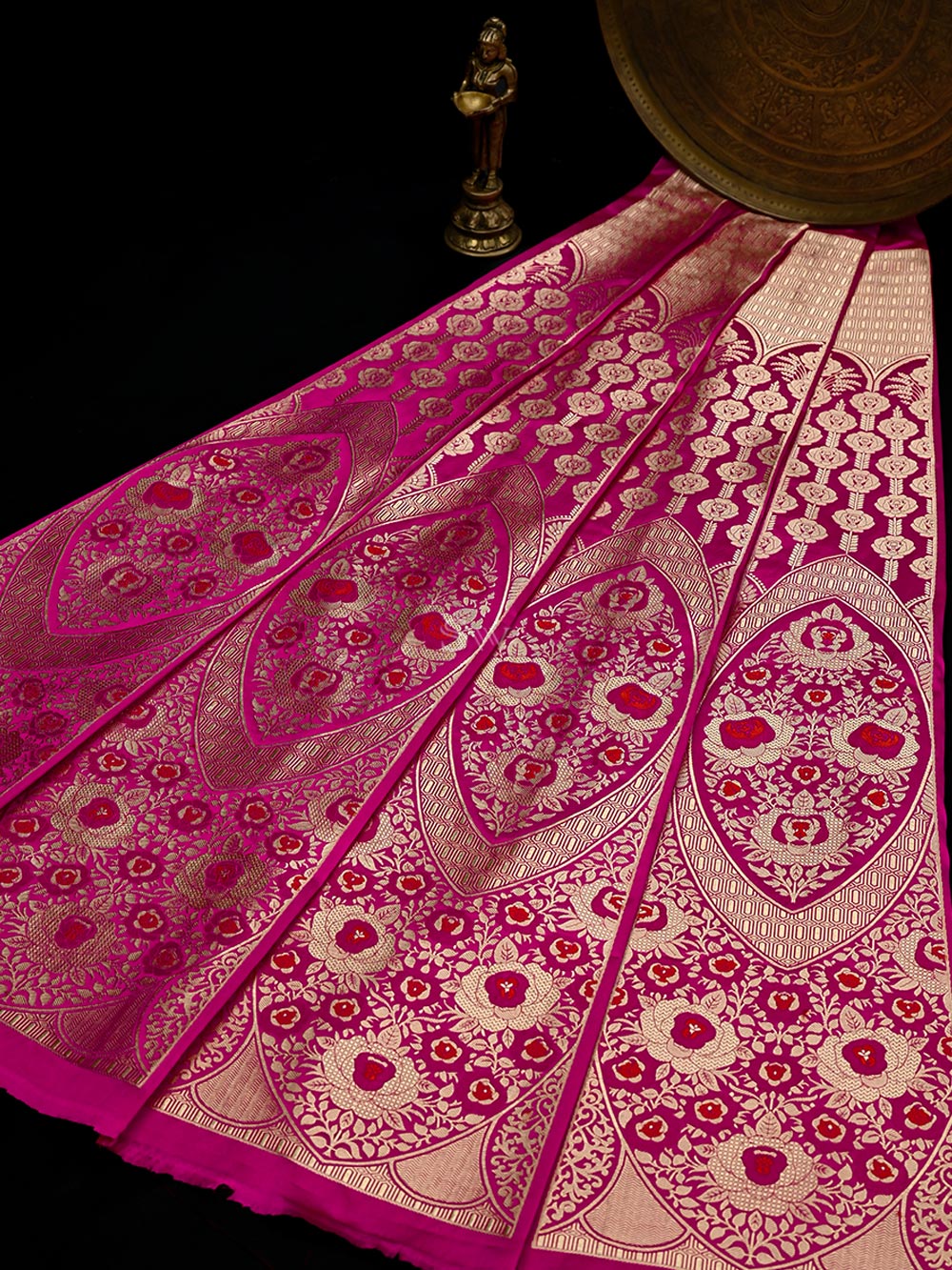 Magenta Satin Silk Handloom Banarasi Lehenga - Sacred Weaves