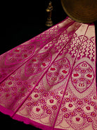 Magenta Satin Silk Handloom Banarasi Lehenga - Sacred Weaves